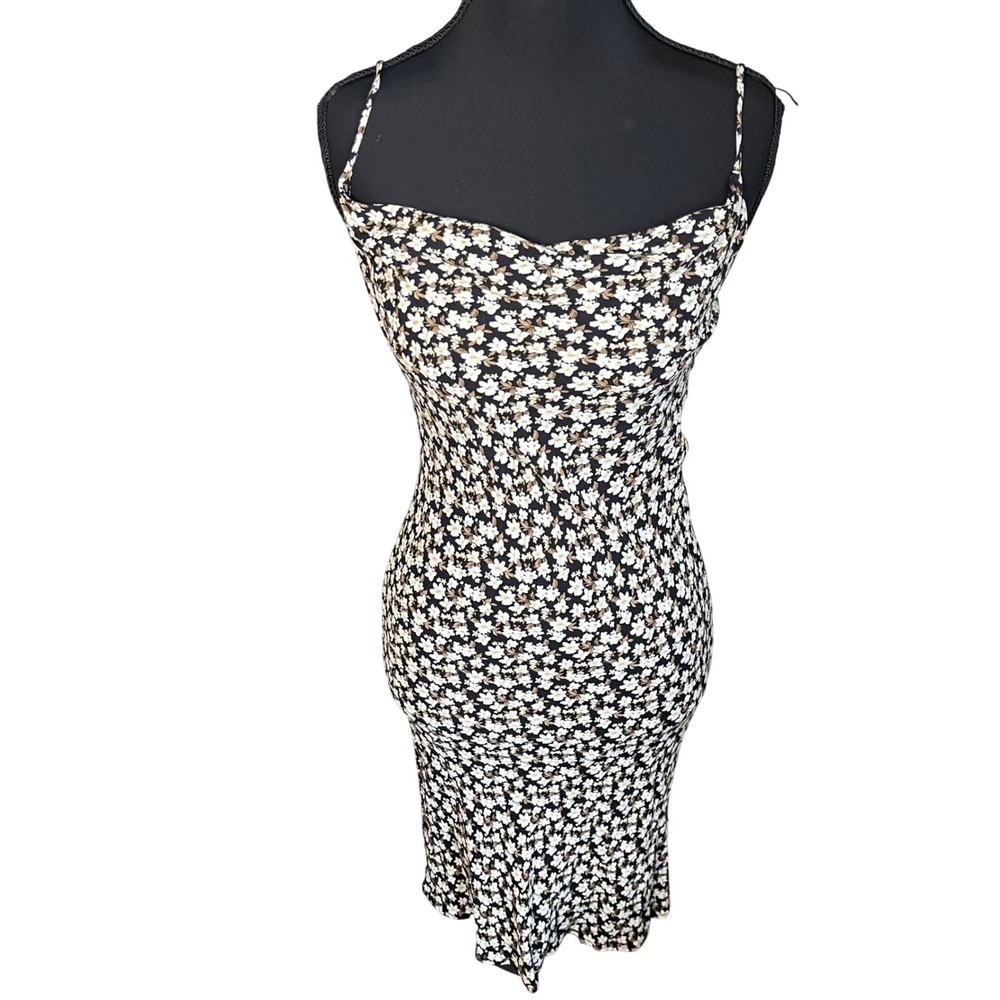 ⭐️3 for $30Audrey 3+1 Floral Cowl Neck Midi Slip Spring Vacation Dress Black S